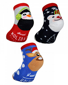 Махровые носки с антискользящей подошвой с новогодним принтом для детей KATAMINO